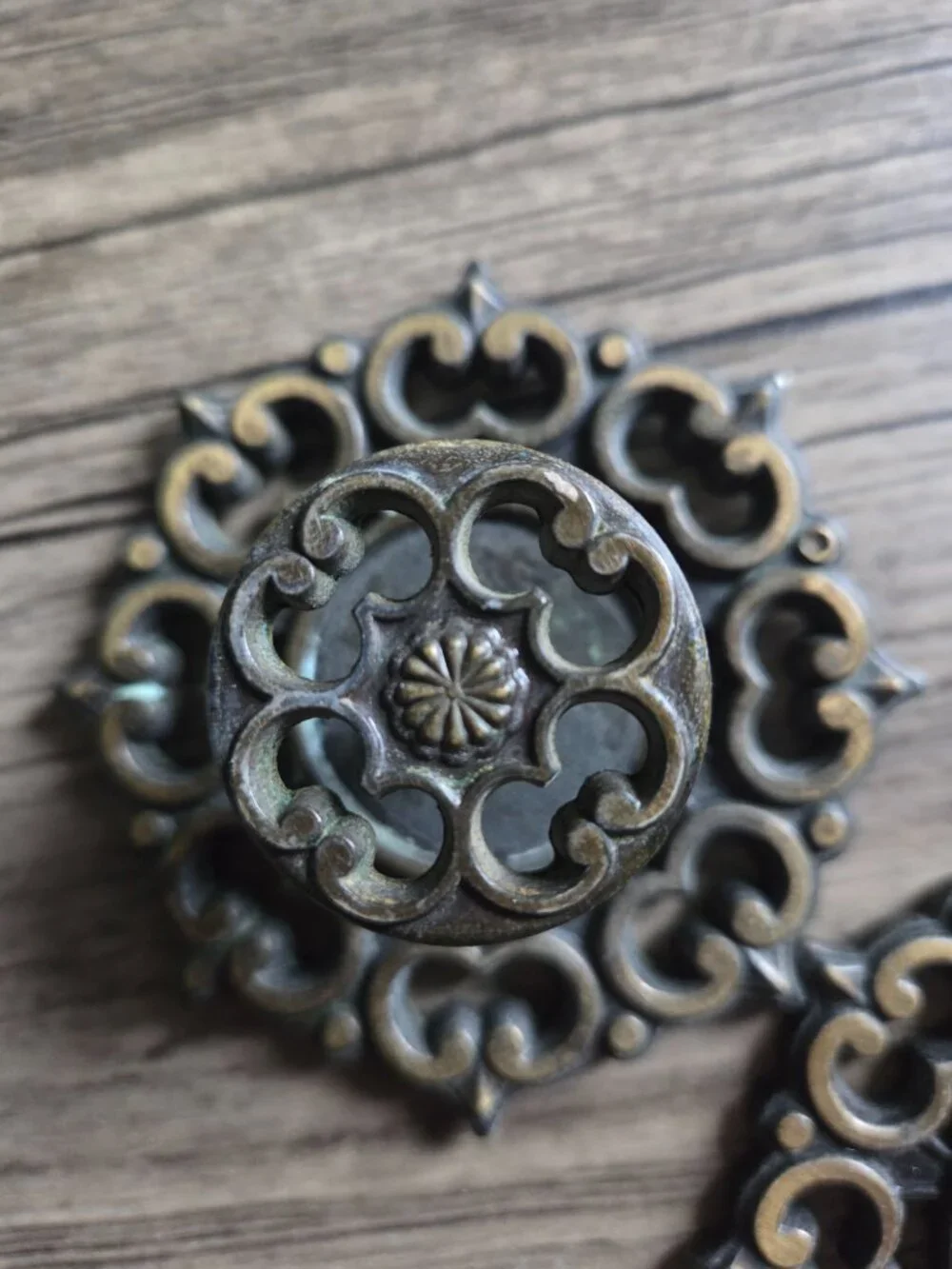 VTG Pair of Brass Finish Cabinet Knobs and Backplates